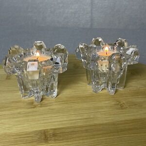 Crystal Votive Candle Holders Tea Light Holders Pair Elegant Table Decor‎
